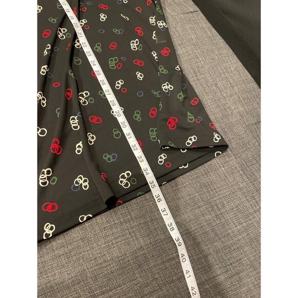 Esprit de Corp Vintage Wrap Style Black with Print Midi Dress Sz L - Picture 7 of 7